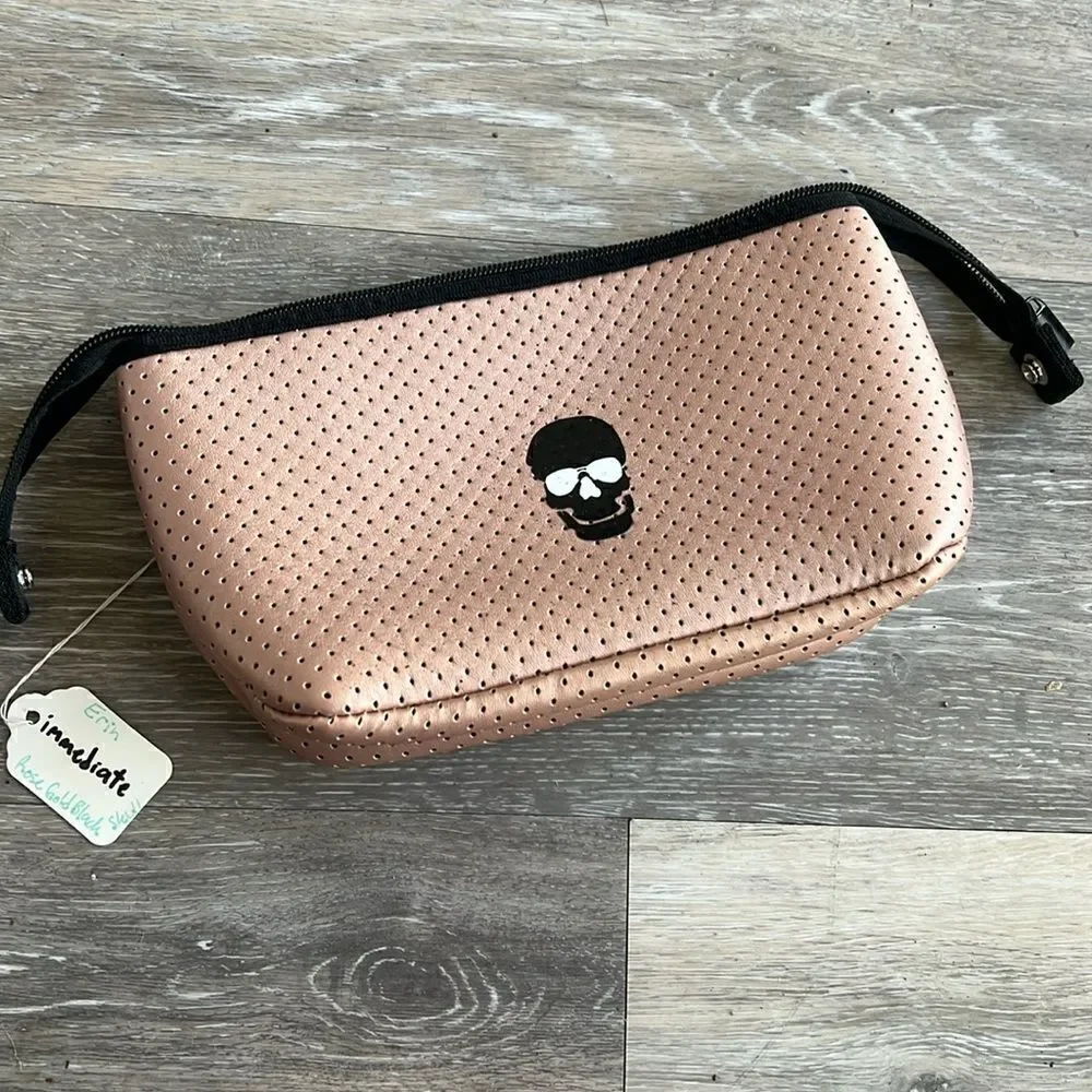 Rose Gold with Skull Neoprene Coated Cosmetic Case - NEW